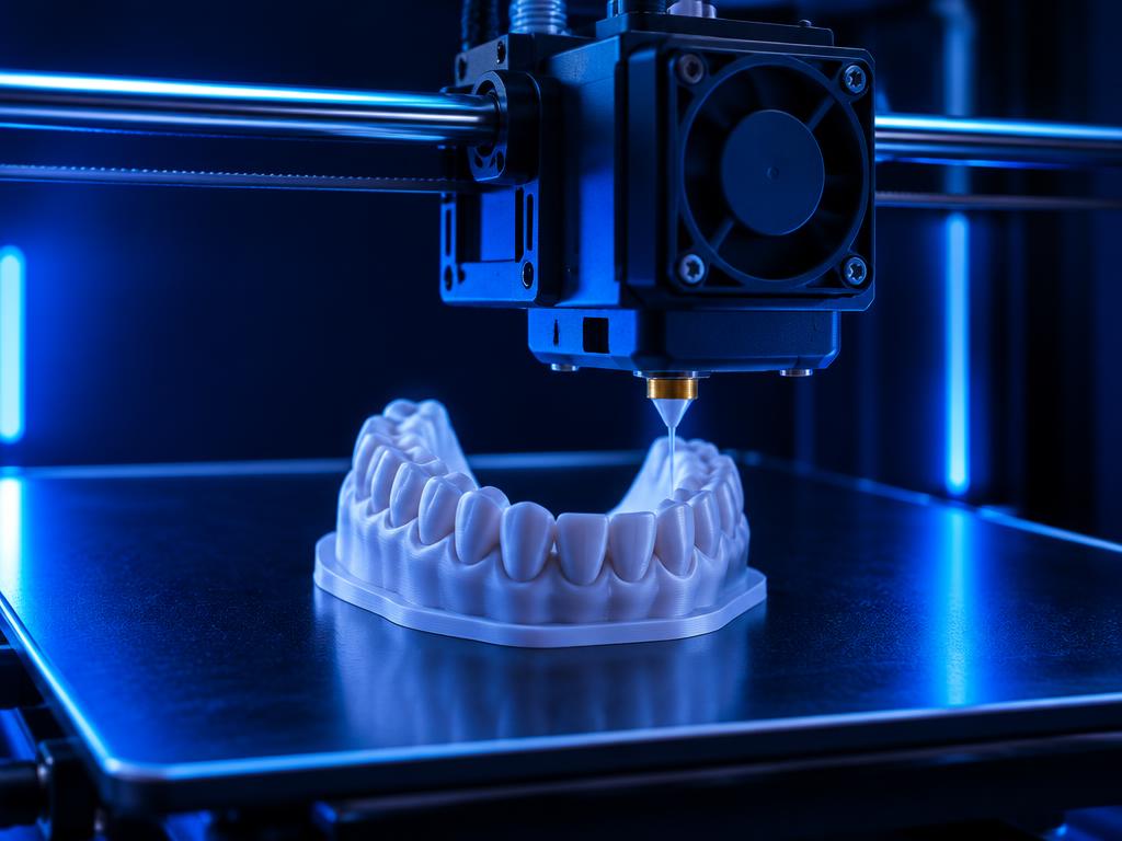 Impressora 3D de filamento produzindo um modelo odontológico